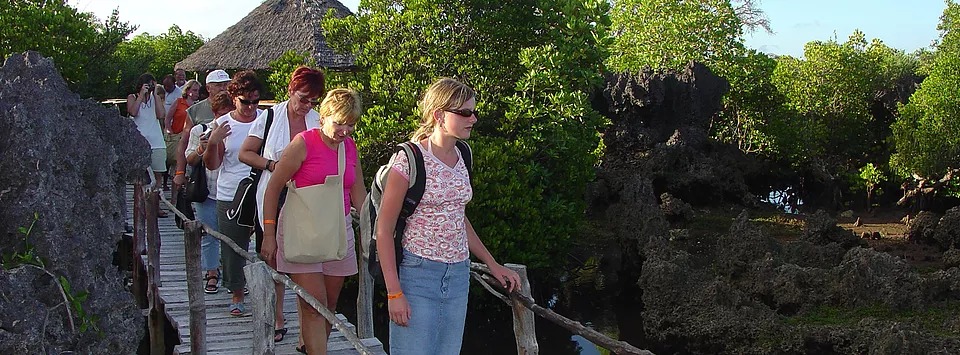 Tourists visiting the Wasini Womens Boardwalk